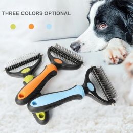 Professional Pet Deshedding Brush 2 Sided Dematting Dog Comb Cat Brush Rake Puppy Grooming Tools Undercoat Shedding Flying Hair (Color: orange, size: M)