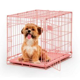 Newly Enhanced MidWest iCrate Folding Metal Dog Crate, Divider Panel, Floor Protecting feet, Leak-Proof Dog Pan , 24L x 18W x 19H (Color: pink)