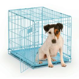 Newly Enhanced MidWest iCrate Folding Metal Dog Crate, Divider Panel, Floor Protecting feet, Leak-Proof Dog Pan , 24L x 18W x 19H (Color: Blue)