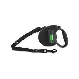 Pet Leash Retractable Leash With Green Pick-up Bags And Glow In The Dark (Color: Black, Type: Retractable Leash)