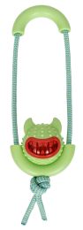 Pet Life Sling-Away Treat Dispensing Launcher With Natural Jute, Squeak Rubberized Dog Toy (Color: Green)