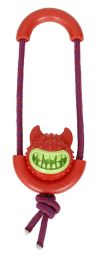 Pet Life Sling-Away Treat Dispensing Launcher With Natural Jute, Squeak Rubberized Dog Toy (Color: Red)