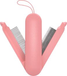 Pet Life 'JOYNE' Multi-Functional 2-in-1 Swivel Travel Grooming Comb and Deshedder (Color: pink)