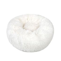 Small Large Pet Dog Puppy Cat Calming Bed Cozy Warm Plush Sleeping Mat Kennel, Round (Color: White, size: 40in)